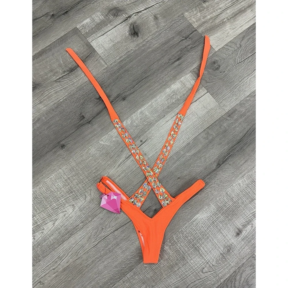 Slay Swimwear Sculpting Bikini Bottom Rhinestones NWT‎ Small S MSRP $179